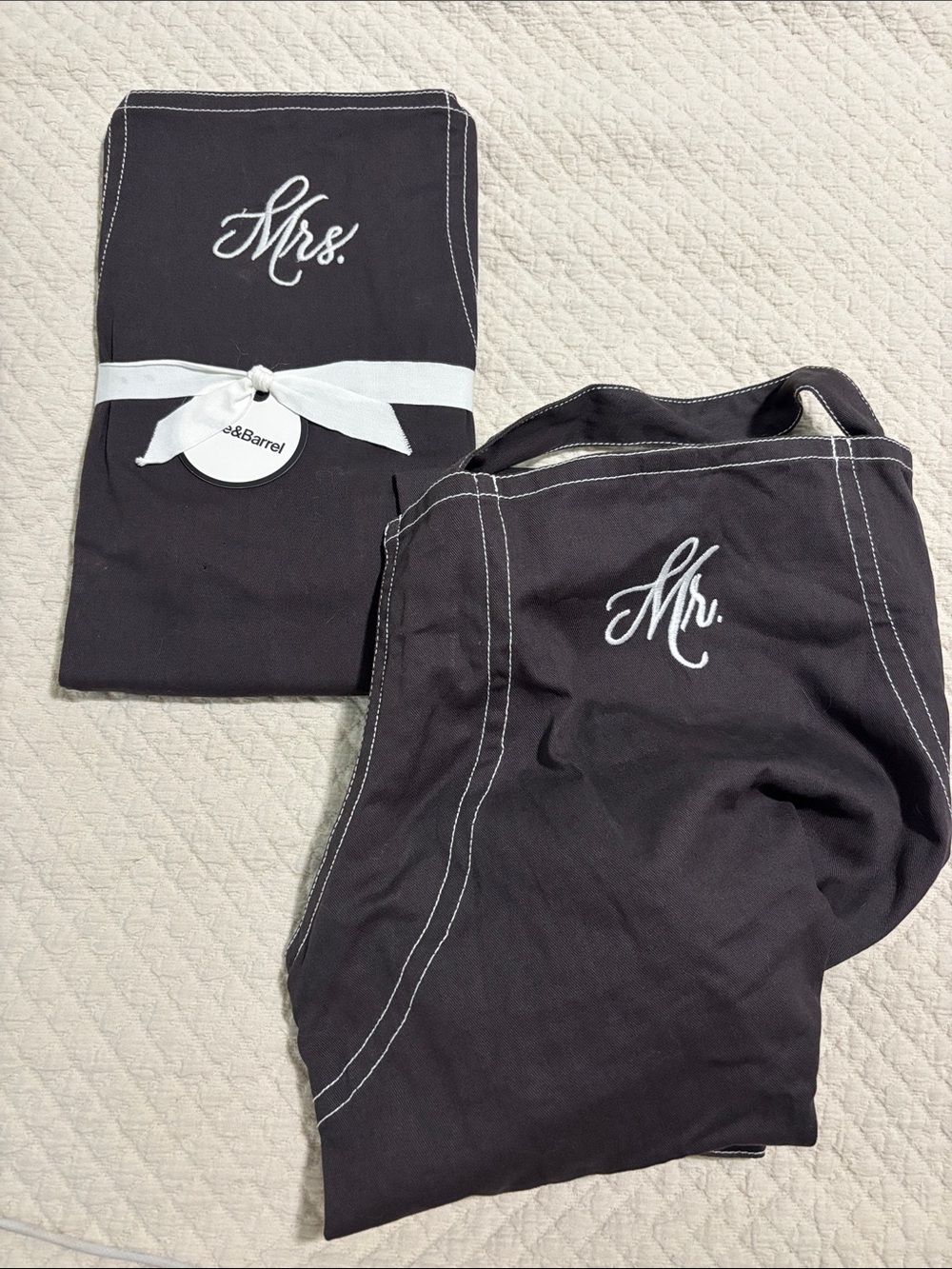 Crate&Barrel Black Apron with White Tie and Red Accent